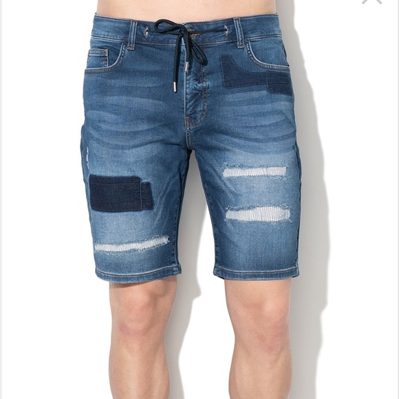 NWT - Desigual Men’s Ripped Washed Denim Jogger Short - Size 34 - Picture 2 of 11